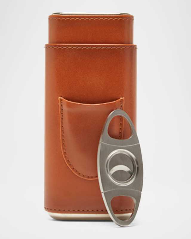 Ashton 3-Cigar Leather Case With Cutter